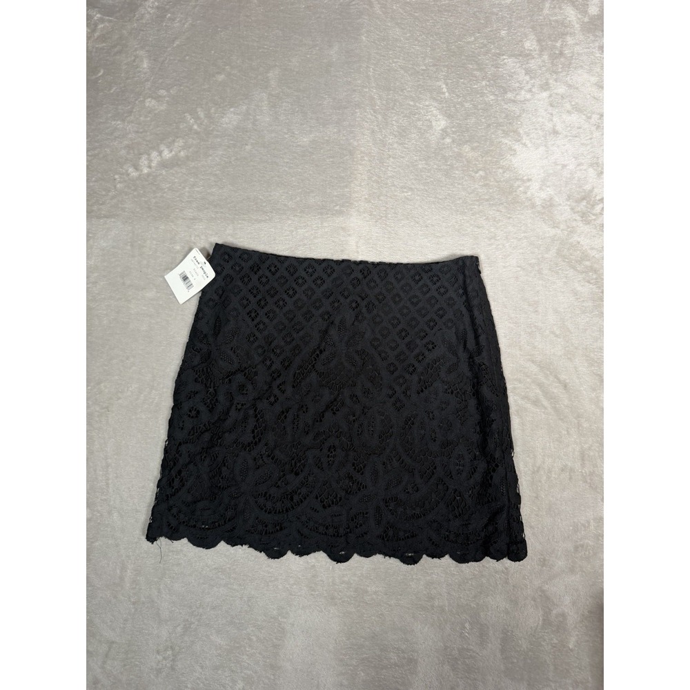 Free People Womens 8 Black Lace Mini Skirt Floral Scalloped Hem Boho OB744741